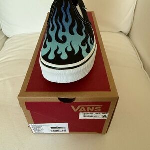 Vans Blue and Black Flames Slip-On Sneakers